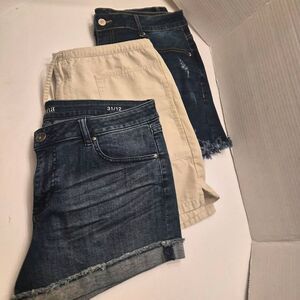 3 Pairs of Shorts: Cutoff & Distressed Jean Shorts & Tan Cream Neutral Shorts